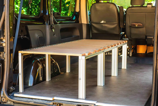 Van bed in aluminum and wood